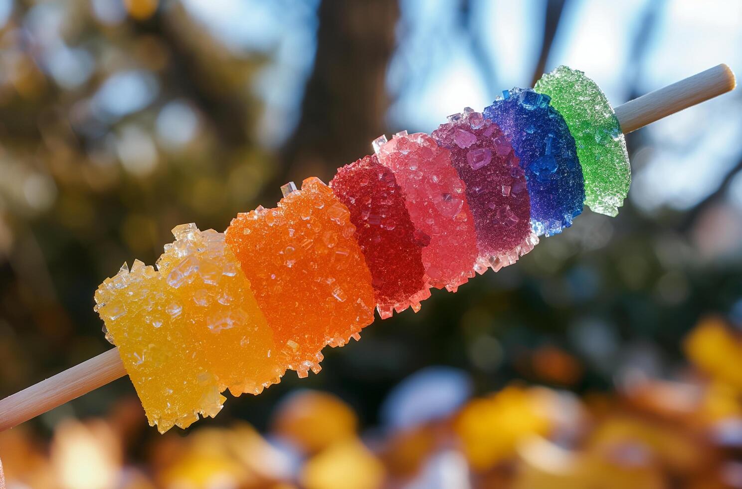 AI generated Rainbow sugar crystals on stick photo