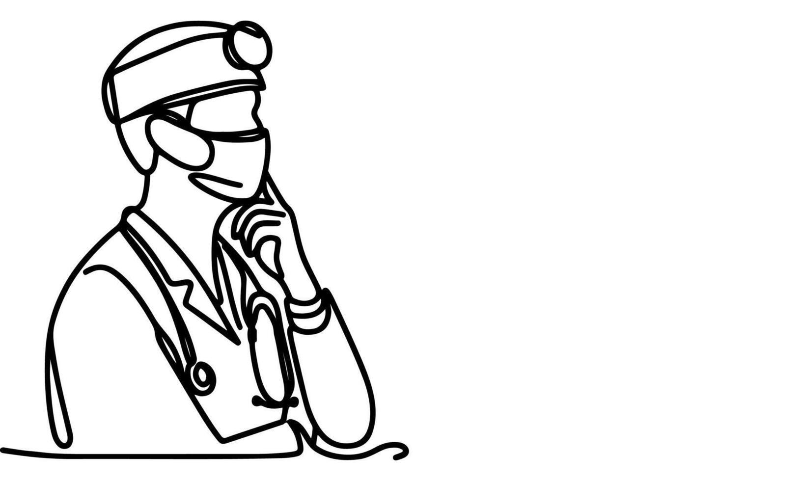 Continuous one black line art hand drawing doctors. National doctor day concept vector illustration on white background with copy space