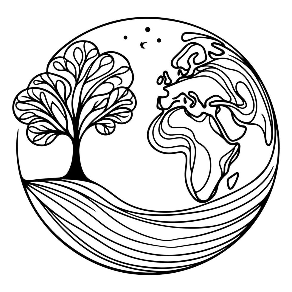 eco earth planet icon doodle black circle of globe world environment day hand draw outline earth day to reduce global warming growth concept vector illustration