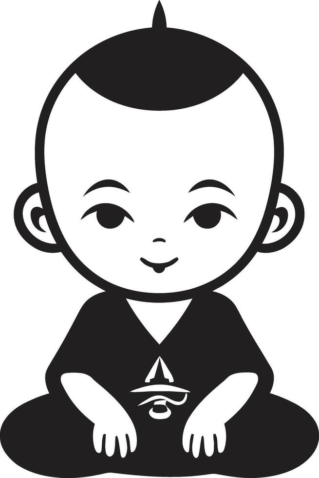 Chibi Enlightenment Serene Vector Kid Peaceful Tot Buddha Icon Emblem