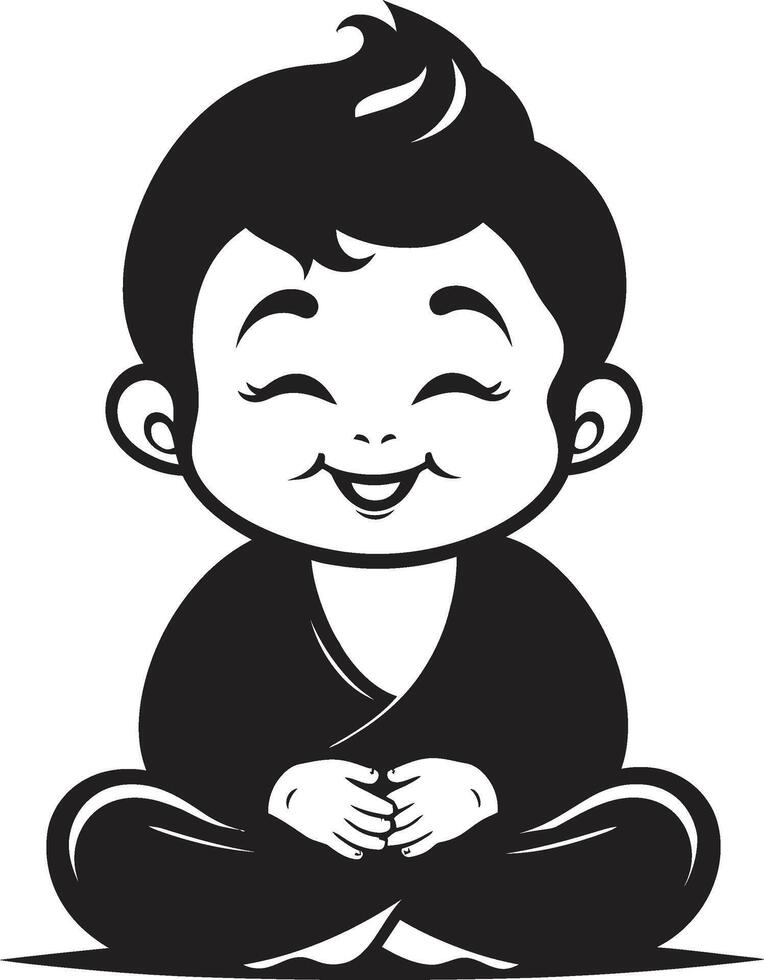 Harmonious Junior Vector Buddha Icon Zen Blossom Black Kid Buddha Design