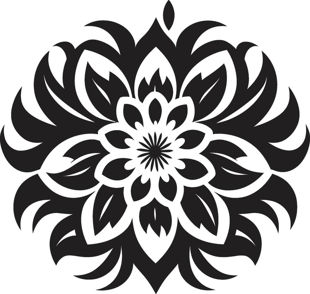 Solid Flower Outline Black Design Emblem Intricate Floral Sketch Monochrome Iconic Logo vector