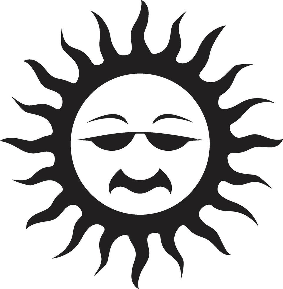 Scorching Fury Black Iconic Sun Searing Solar Flare Angry Sun Design vector