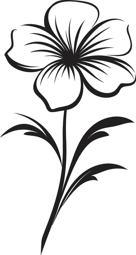 Simple Sketchy Bloom Black Hand Drawn Frame Artisanal Flower Gesture Monochrome Emblematic Icon vector