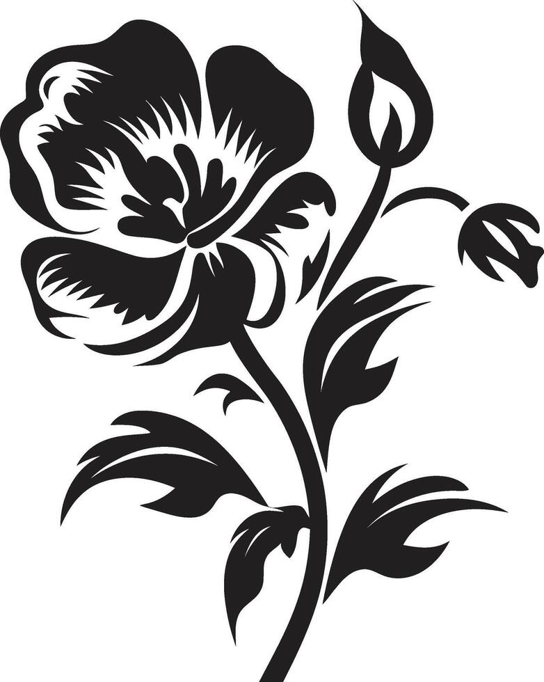 Simple Botanical Framework Monochrome Iconic Symbol Robust Flower Boundary Black Design Sketch vector