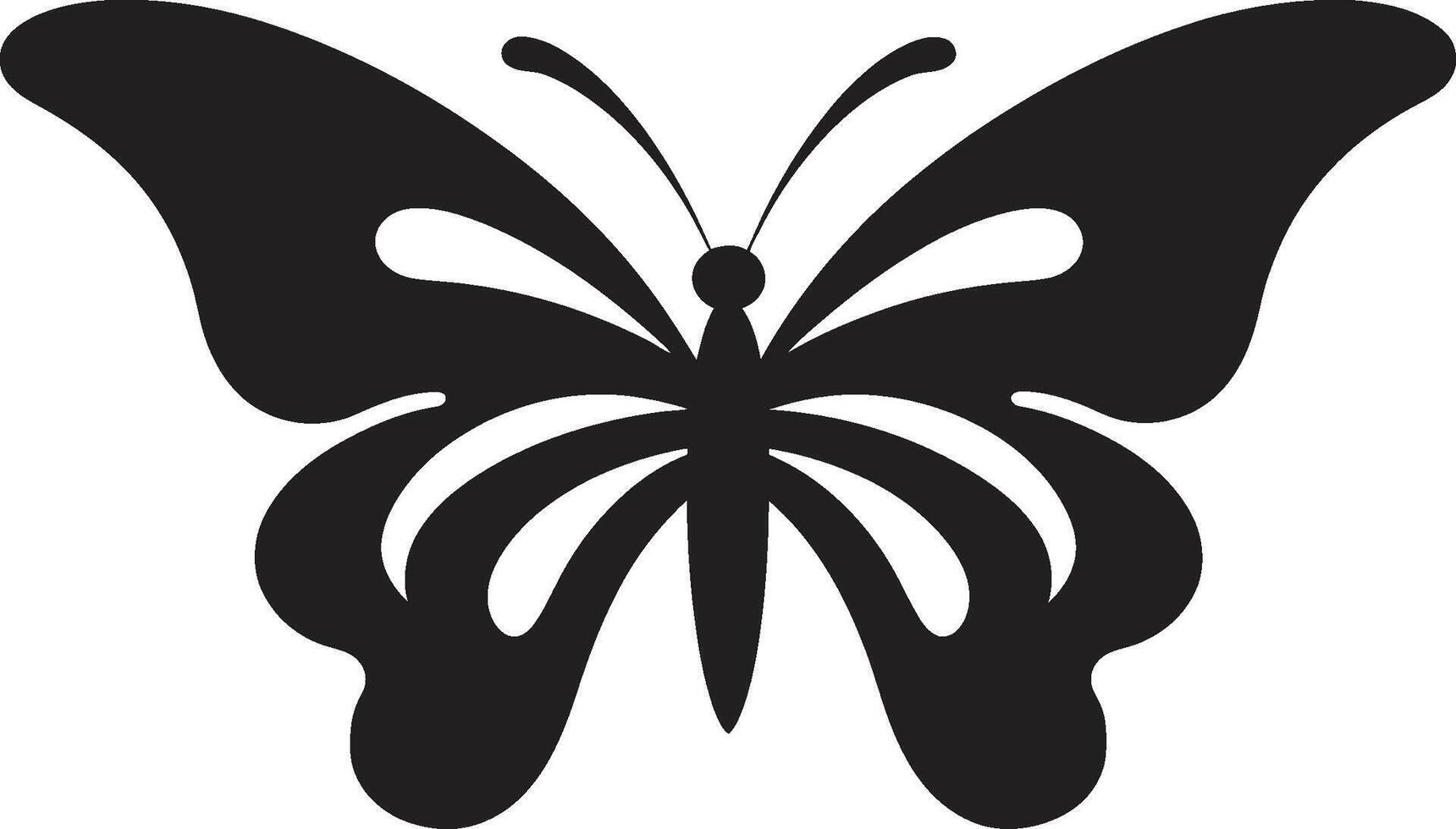 Elegant Flutter Black Butterfly Silhouette Graceful Wingspan Vector Icon in Black