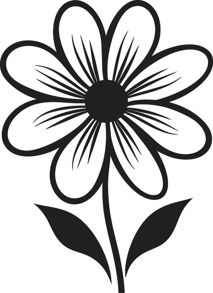 Simple Sketchy Flower Black Designated Icon Hand Drawn Petal Emblem Monochrome Vector Sketch