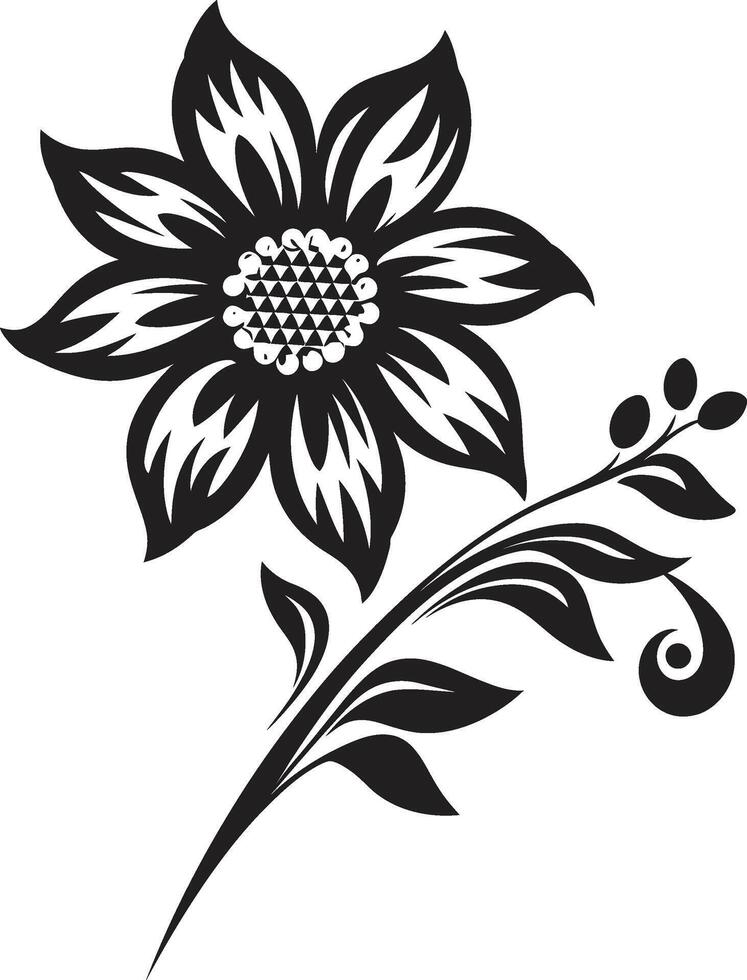 Botanical Silhouette Monochrome Vector Logo Thickened Flower Outline Black Design Emblem