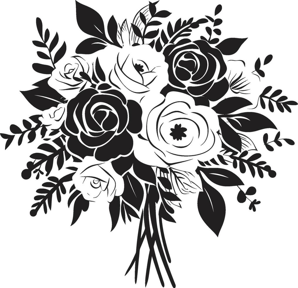 Chic Floral Harmony Black Box Logo Design Petal Elegance Bridal Vector Symbol