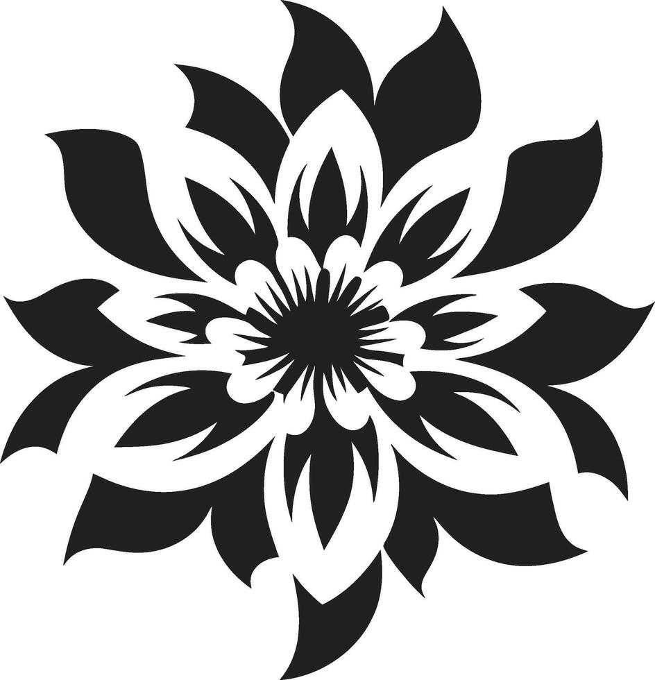 Thickened Flower Contour Black Iconic Frame Minimalist Floral Framework Monochrome Emblem vector