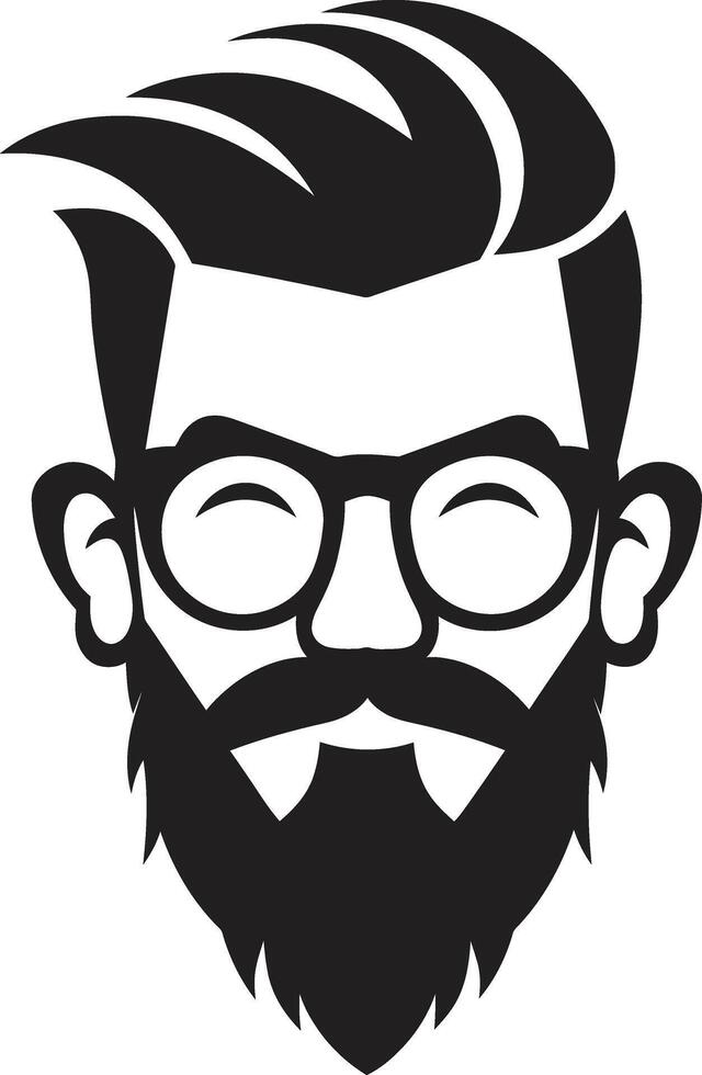 Elegant Retro Chic Cartoon Hipster Man Face Vector Black Icon Chic Whiskers Fusion Black Logo Icon of Cartoon Hipster Man Face