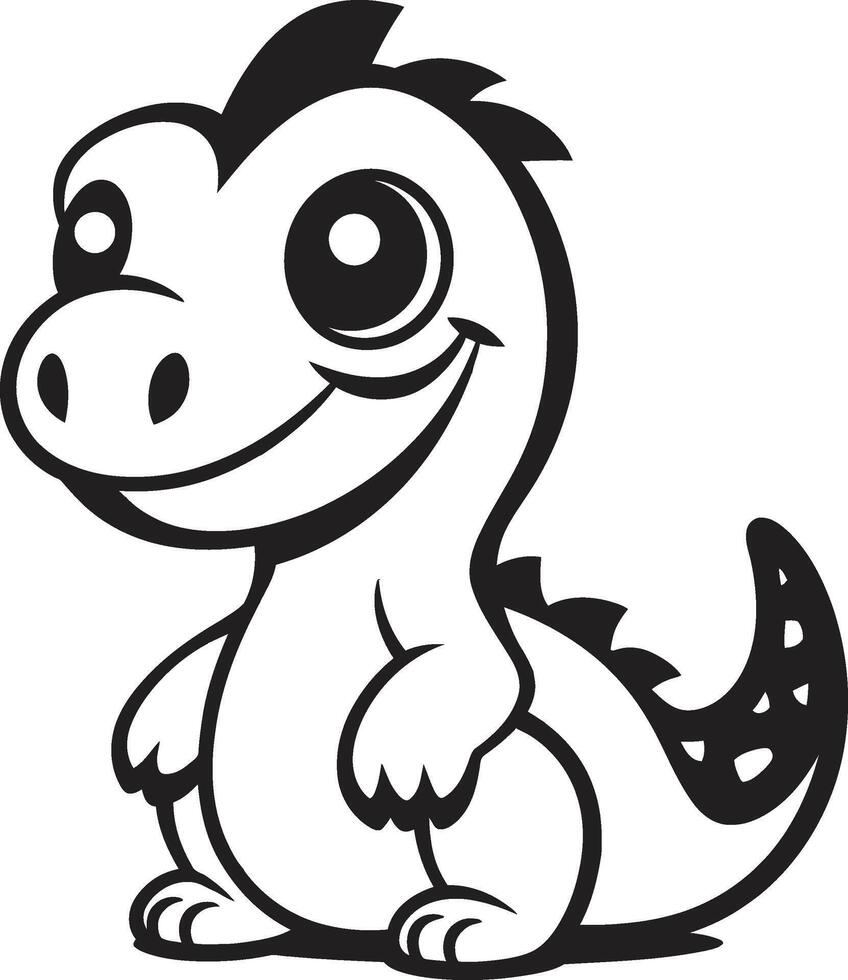 Lovely Dino Whimsy Cute Black Cartoon Playful Dino Charm Vector Black Logo