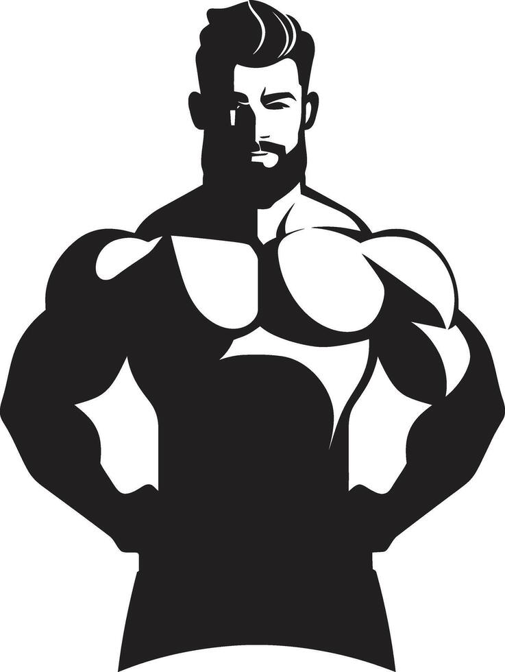 Heroic Build Black Logo Icon of Cartoon Caricature Bodybuilder Dynamic Flex Vector Black Logo Icon of Cartoon Bodybuilder