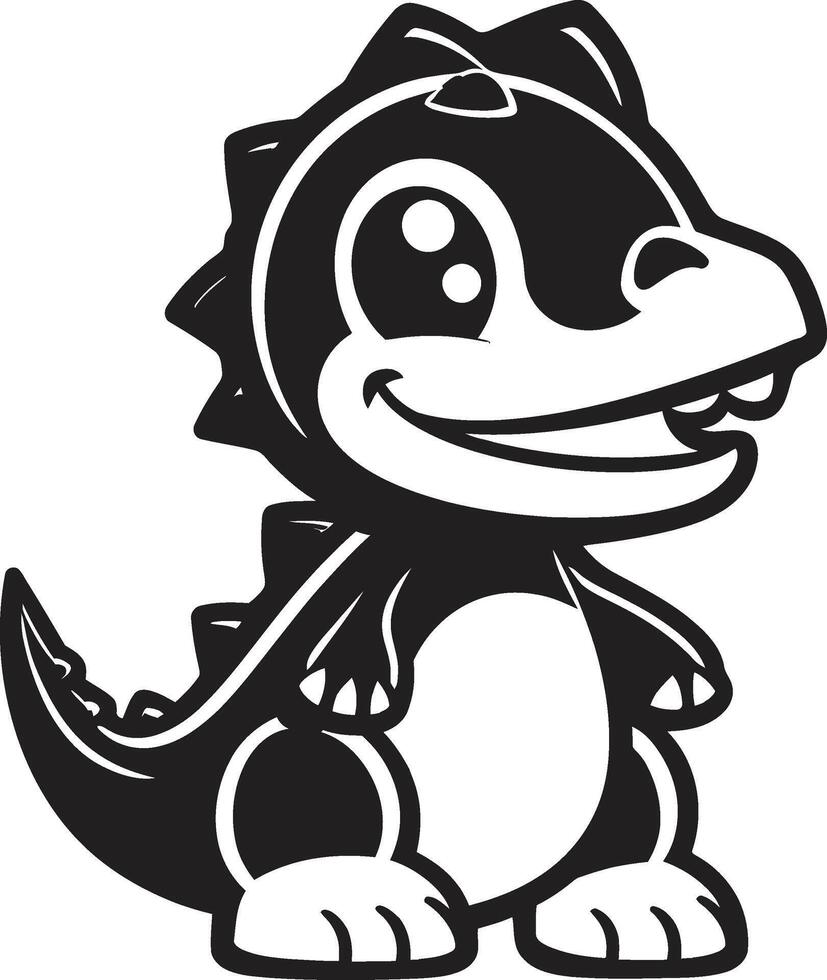 Dino Delightful Cute Black Logo Icon Cheerful Dino Charm Black Vector Design