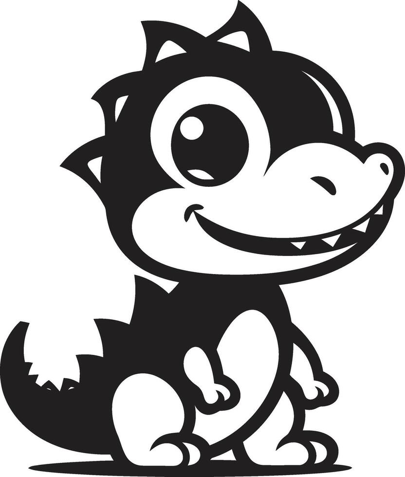 Playful Dino Charm Black Logo Vector Sweet Dino Grin Vector Black Icon