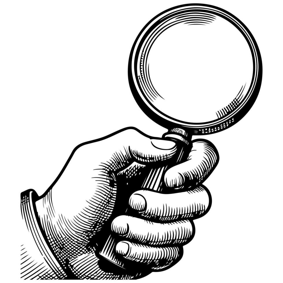 hand holding a magnifying glass icon to search something flat design in line art style Vector illustration