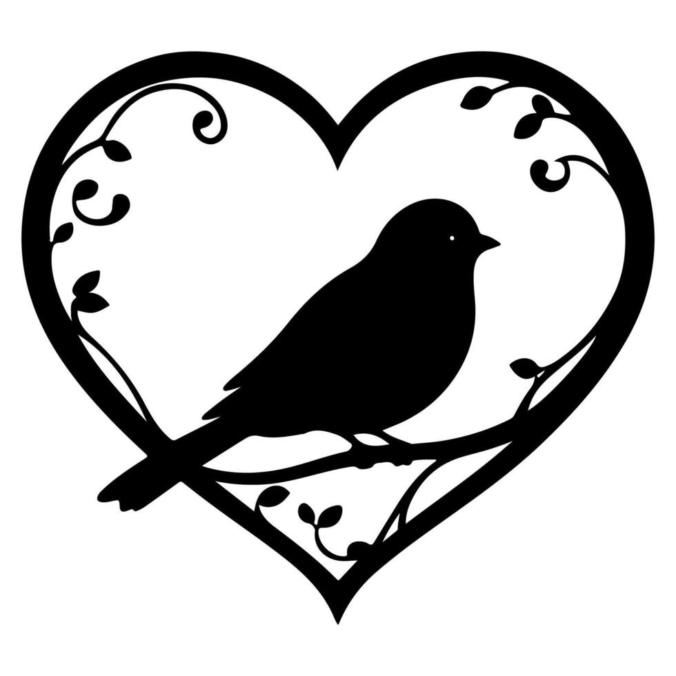 Birds fly to make a heart shape of love. hand drawing birth silhouette black outline art isolated on white background, vector illustration