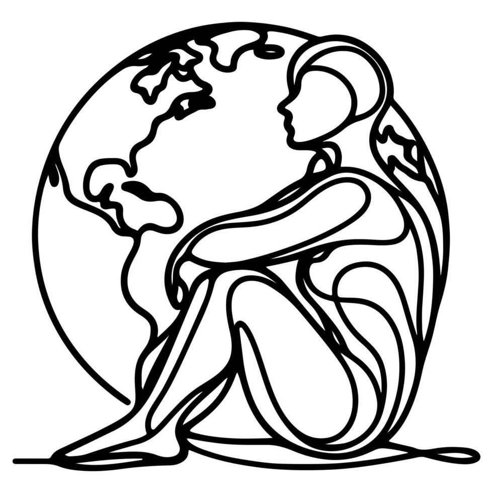 eco earth planet icon doodle black circle of globe world environment day hand draw outline earth day to reduce global warming growth concept vector illustration