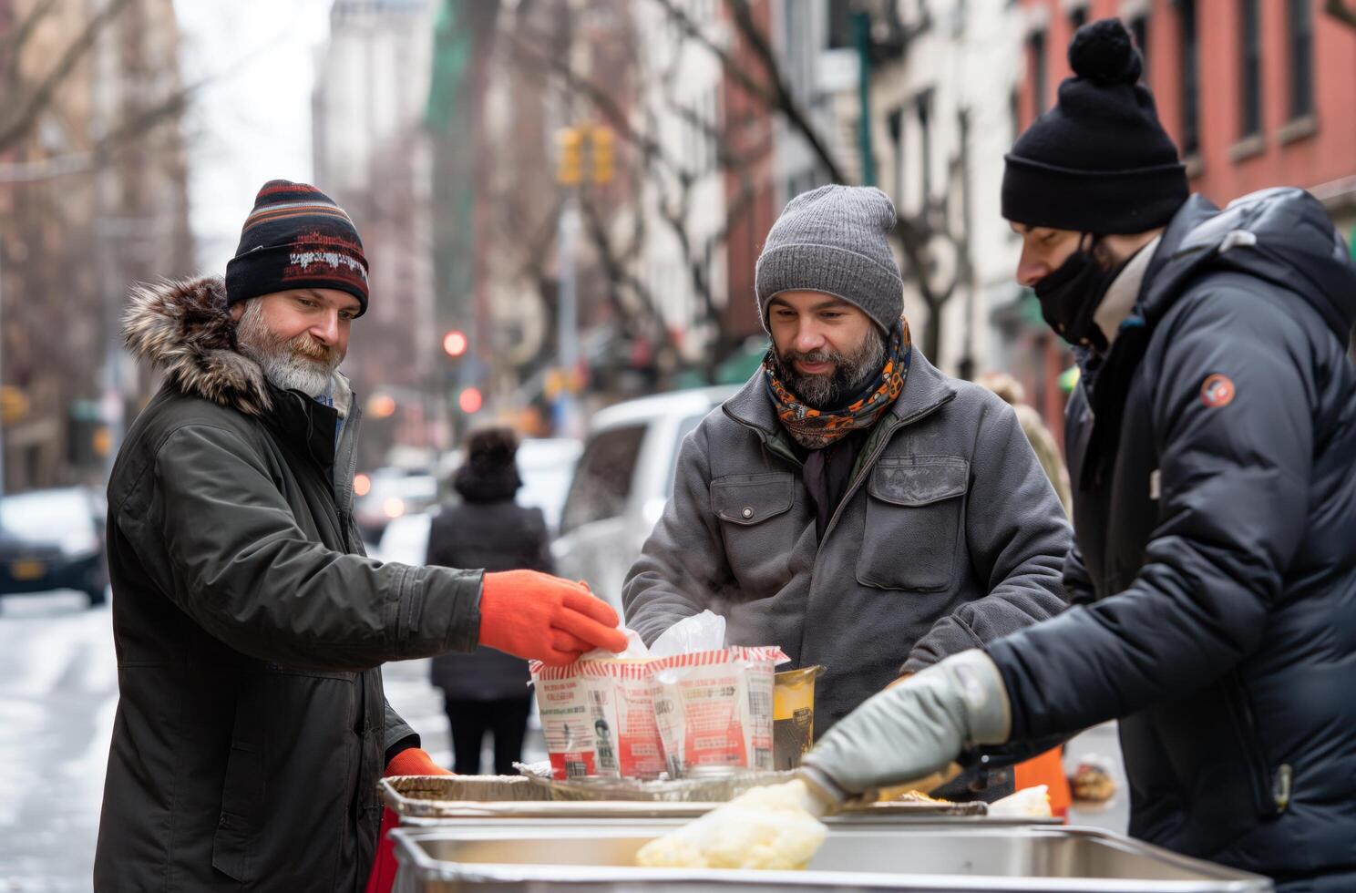 AI generated Street food handout in urban setting photo