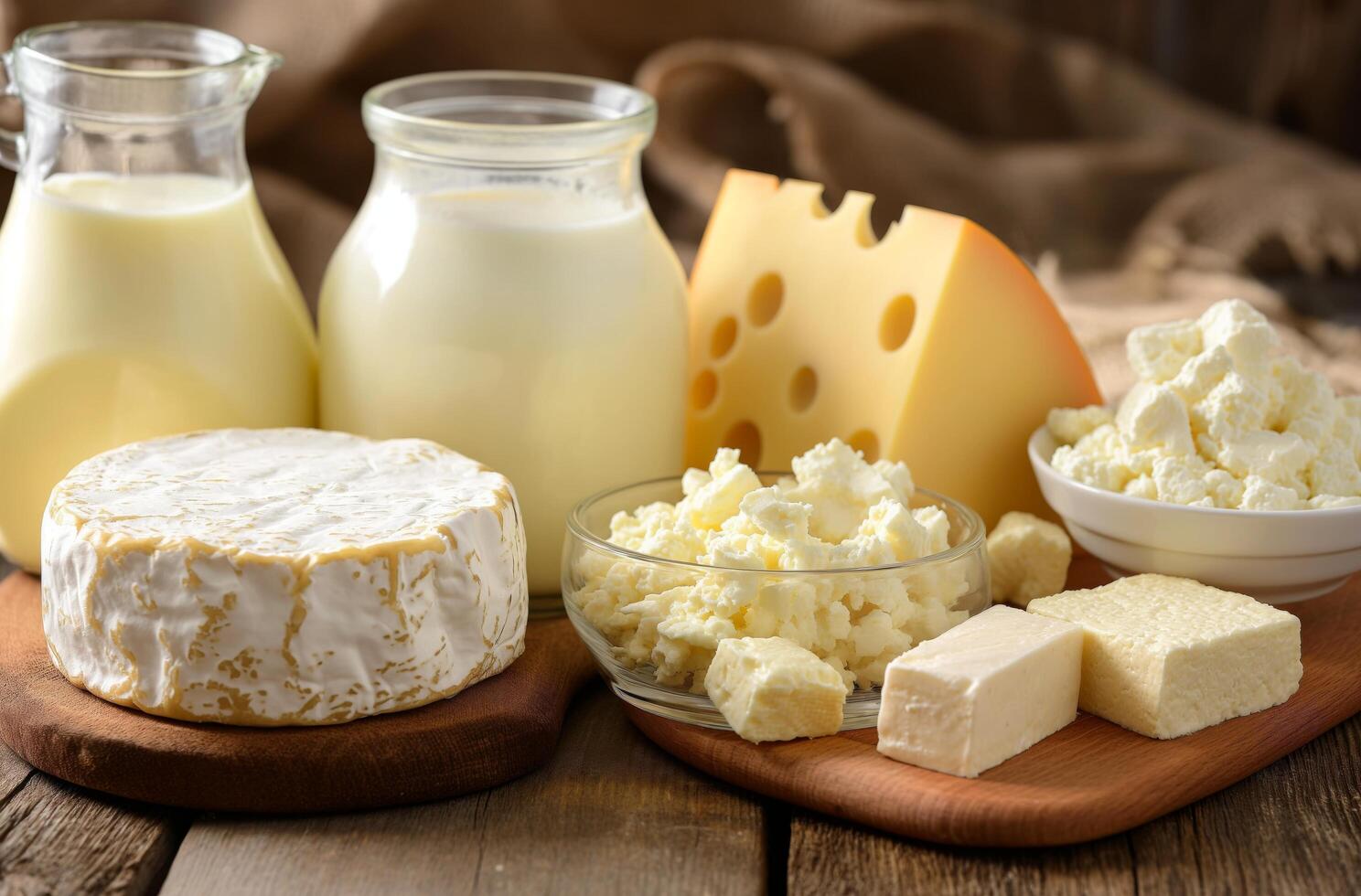 AI generated Assorted dairy products on table photo