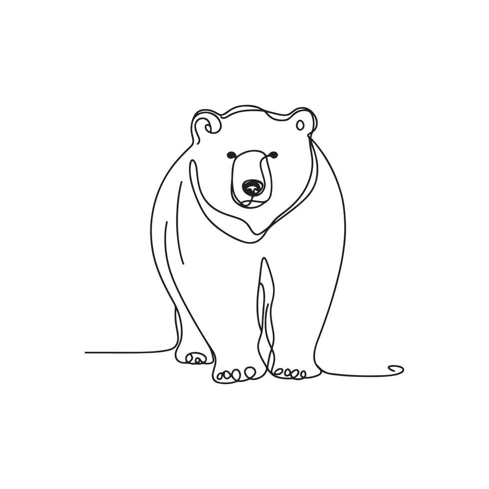A polar bear one line continuous vector art. Minimalist doodle design on a white background. Template, contour, single line simple artwork.