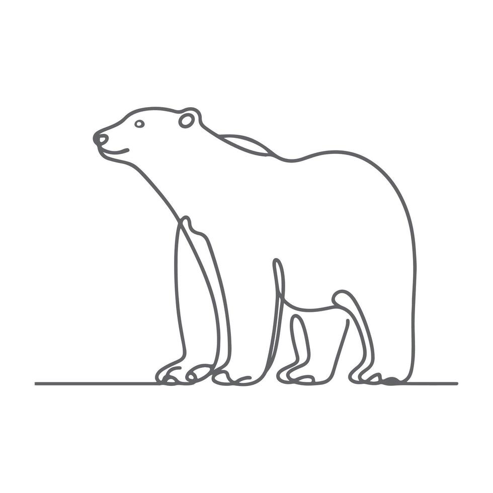 A polar bear one line continuous vector art. Minimalist doodle design on a white background. Template, contour, single line simple artwork.