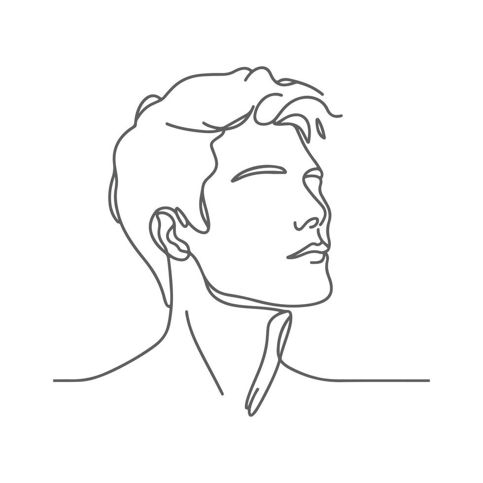 uno línea continuo Arte de hermoso hombre retrato. un minimalista colorante página dibujo de masculino rostro. vector