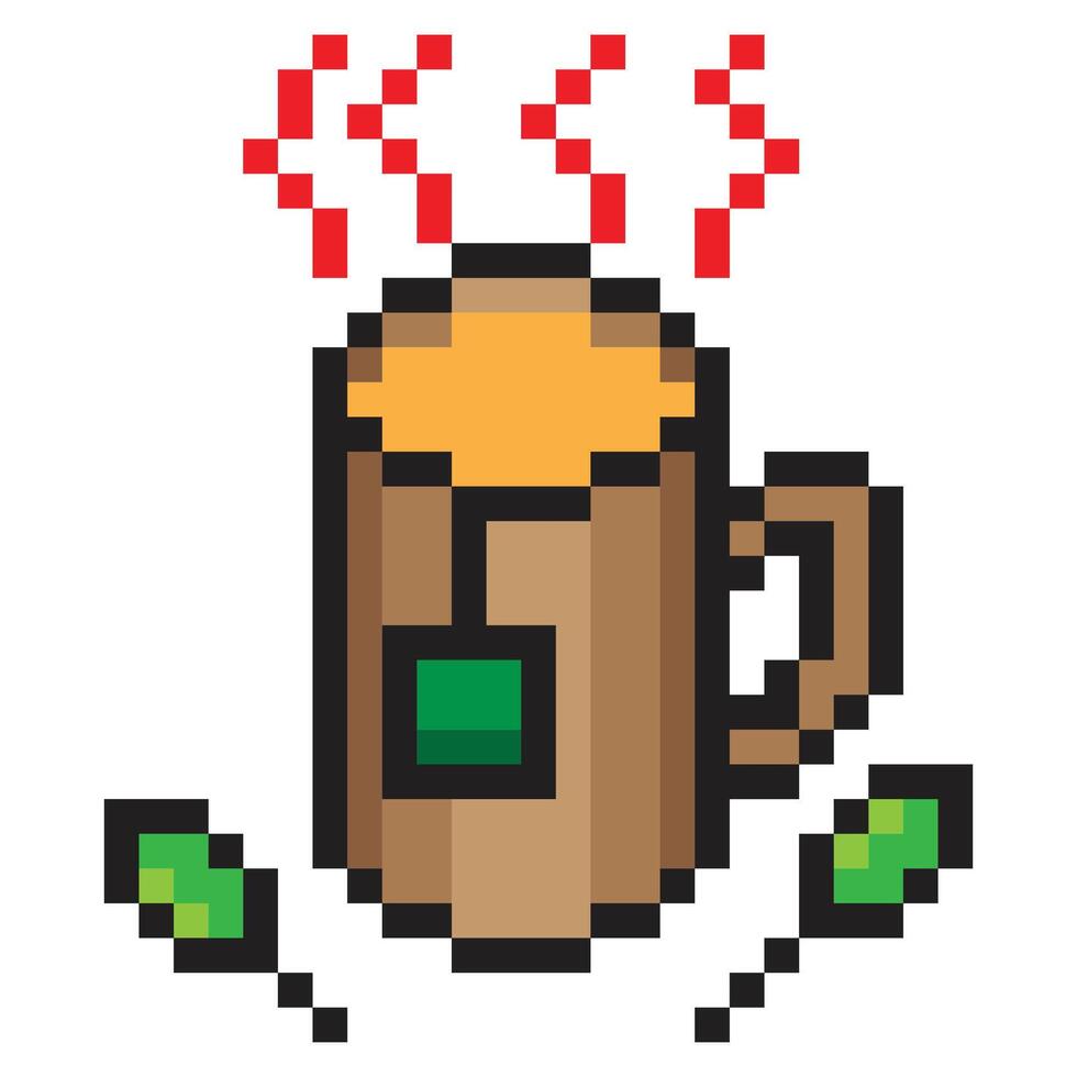 Hot tea mug in pixel art vector