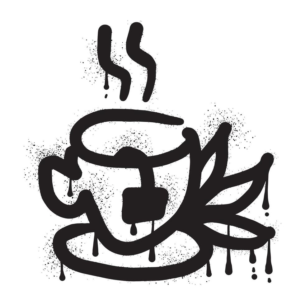Cup of tea drawn with black spray paint art vector
