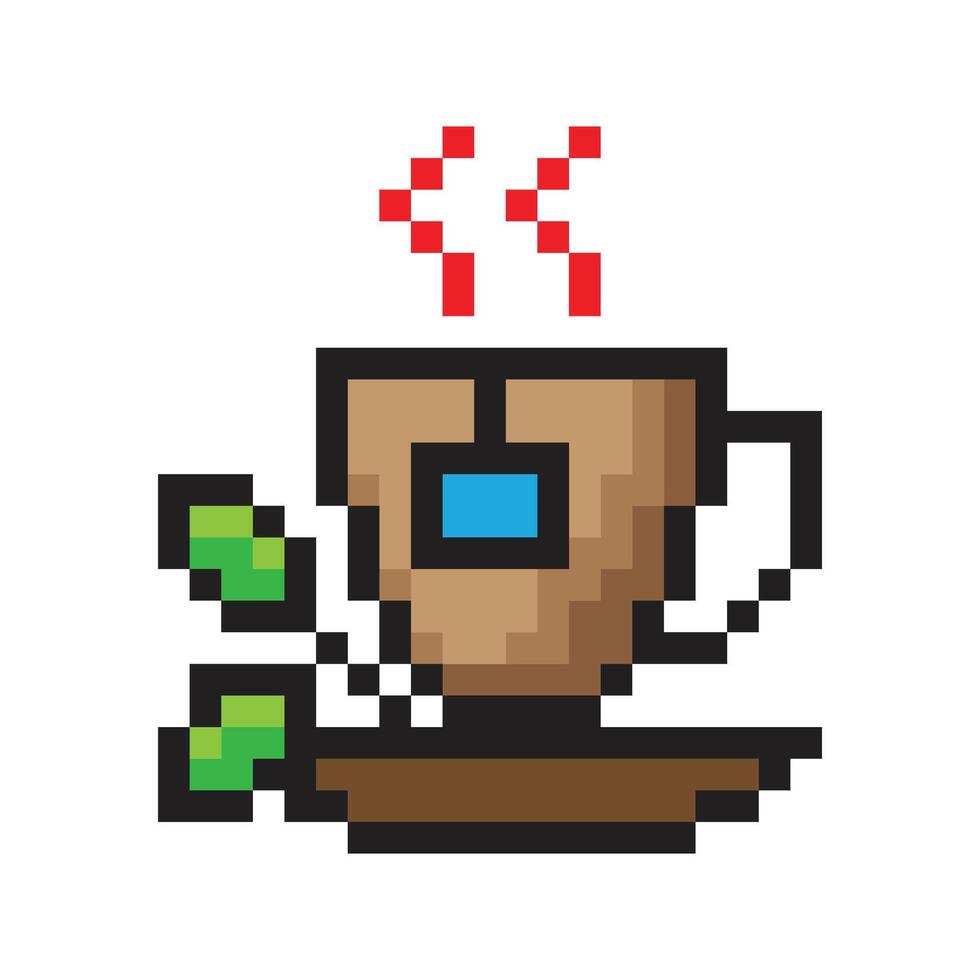 Cup of tea in pixel art vector