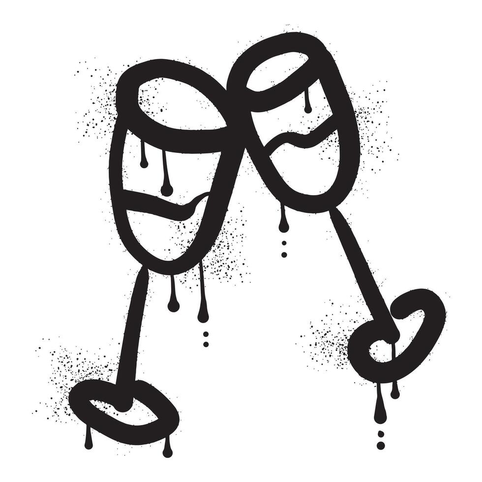 Graffiti of two wine glasses drawn with black spray paint vector