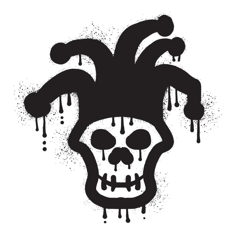 Skull with jester hat drawn with black spray paint vector