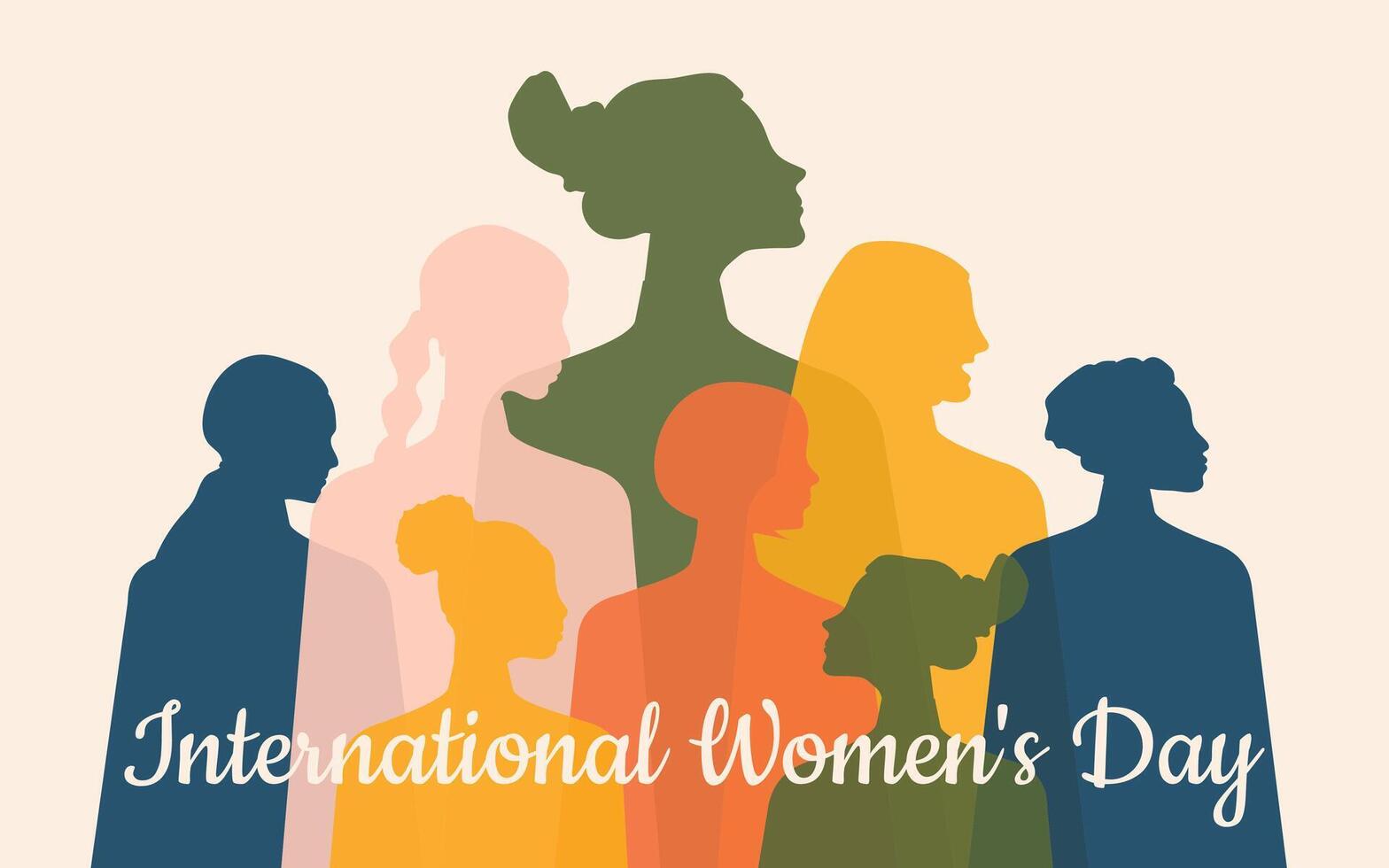 internacional De las mujeres día. mujer de diferente siglos, nacionalidades y religiones ven juntos. vector