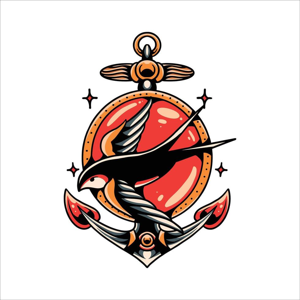 swallow and anchor tattoo vector design