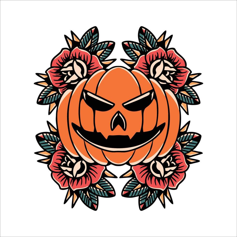 halloween rose tattoo vector design