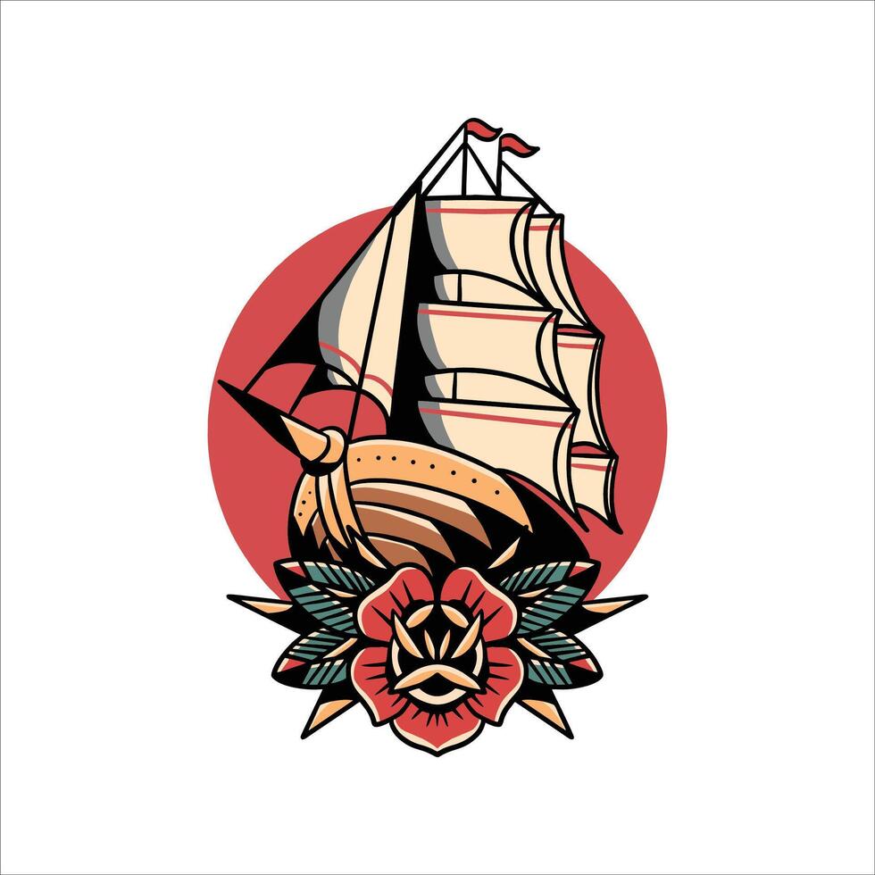the ship tattoo illustration vector design