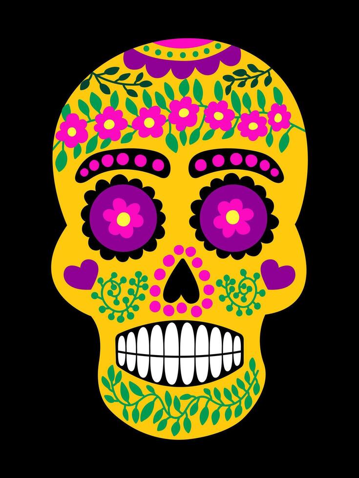 mexicano pintado cráneo vector plano estilo ilustración