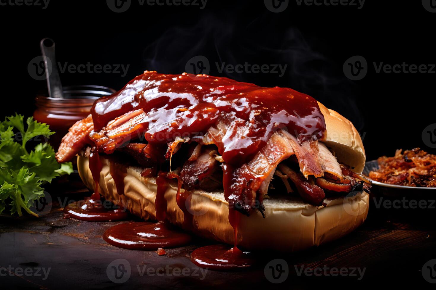 AI generated Tender Pork sandwich barbeque. Generate Ai photo