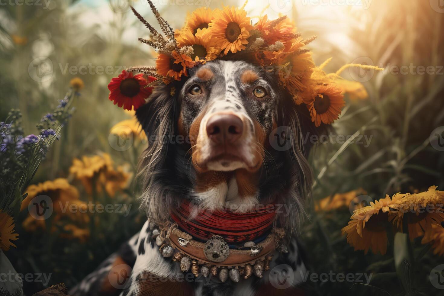 AI generated Cheerful Positive dogs dressed. Generate Ai photo