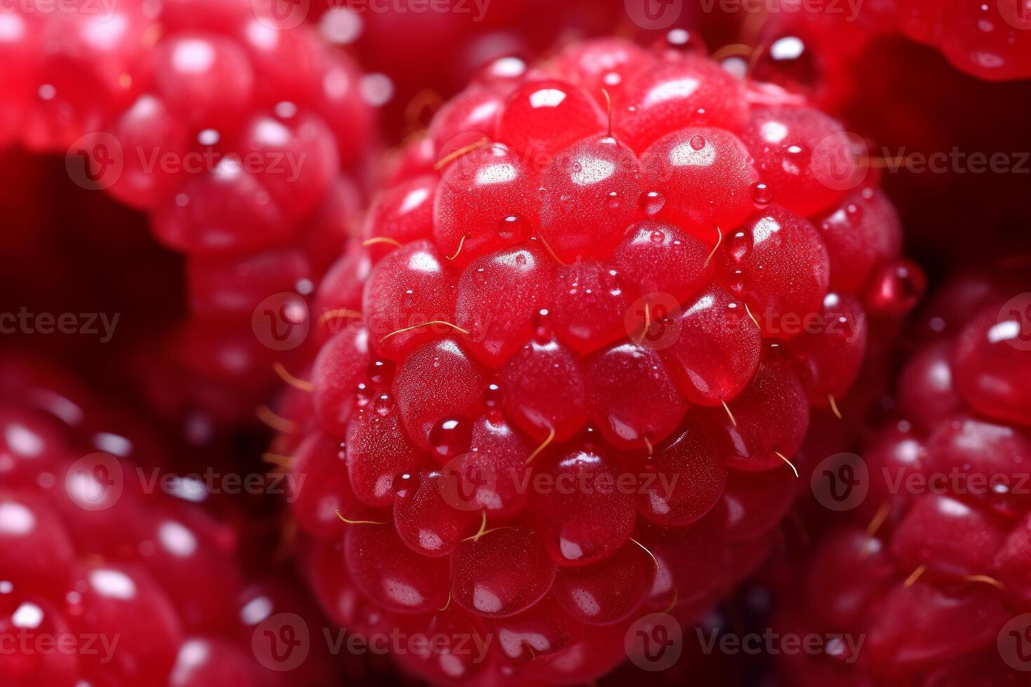 AI generated Vibrant Macro raspberry closeup. Generate Ai photo