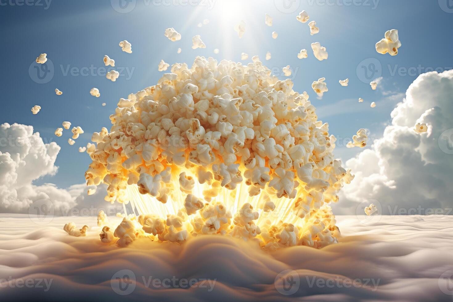 AI generated Popcorn snack sky sunny. Generate Ai photo