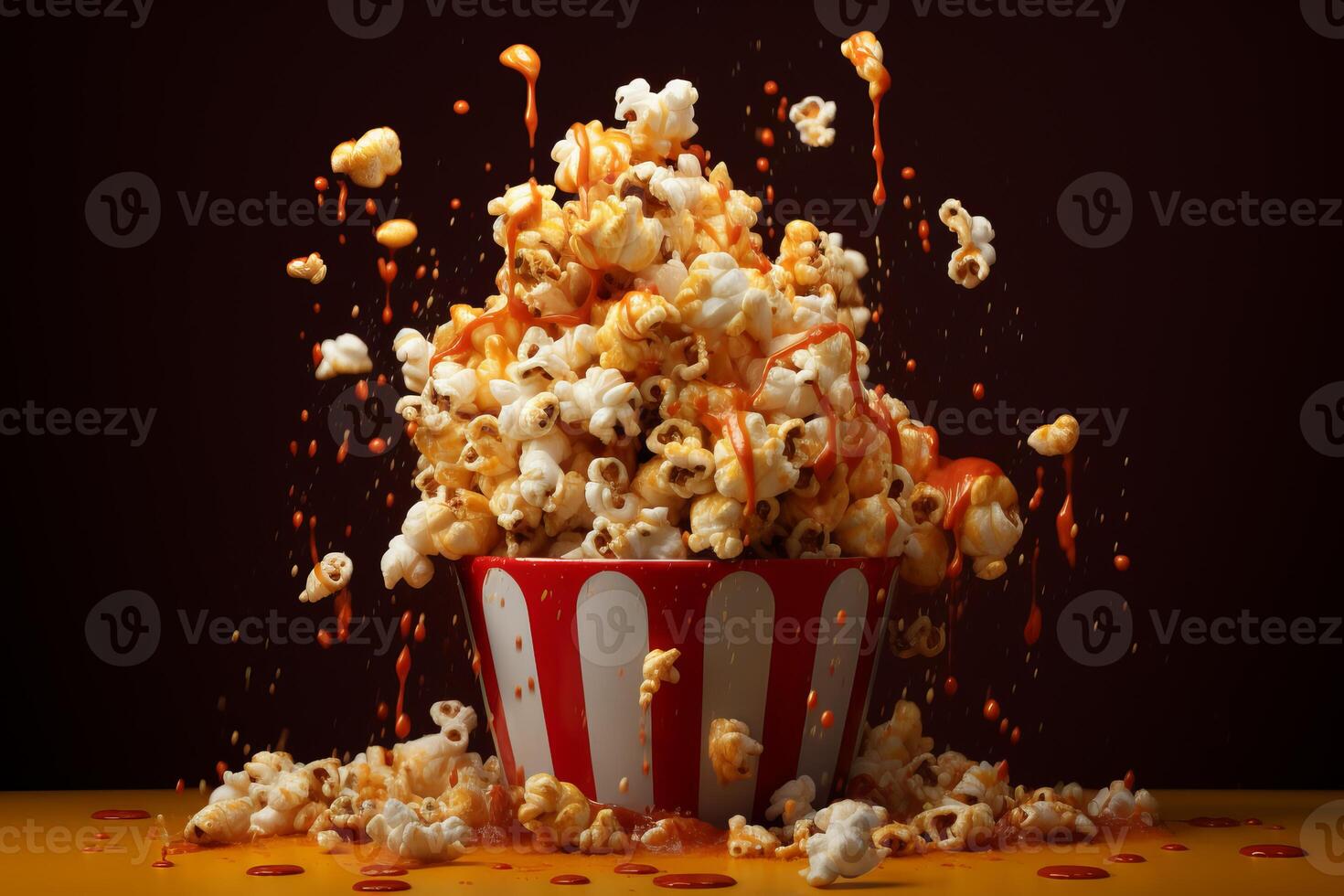 AI generated Colorful Popcorn bucket. Generate Ai photo