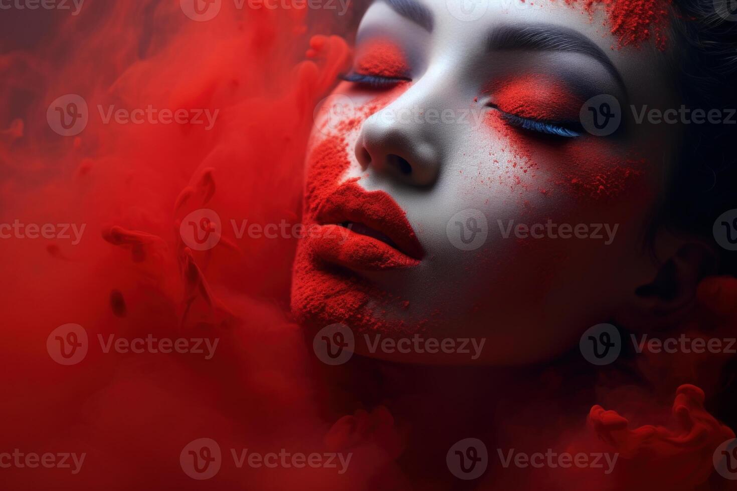 AI generated Elegant Red lipstick model. Generate Ai photo