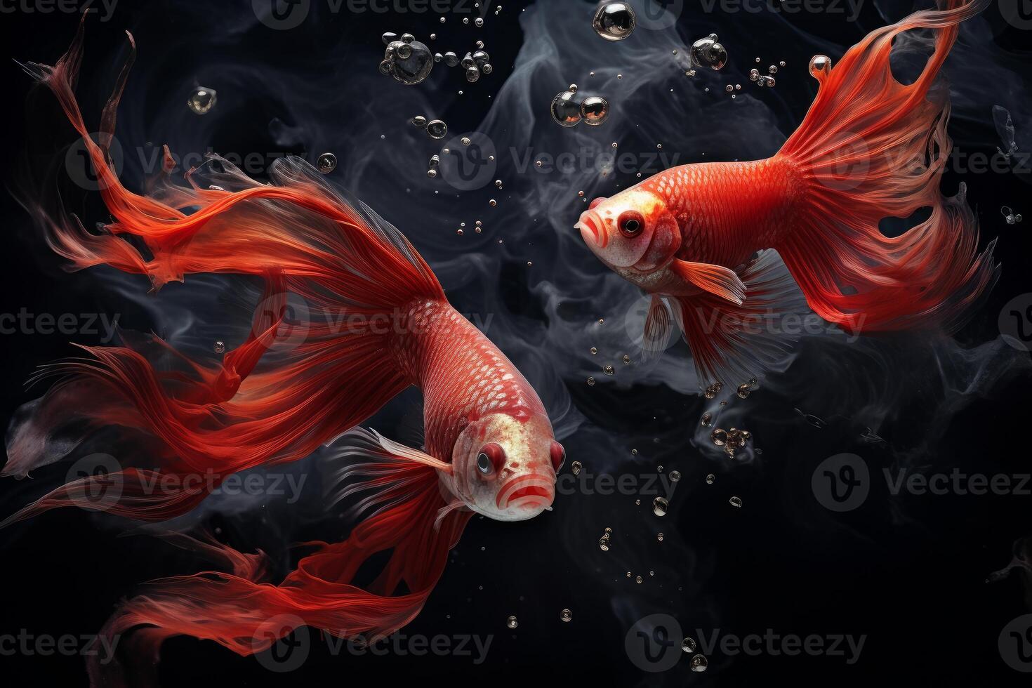 AI generated Vibrant Red fighting fishes. Underwater animals photo