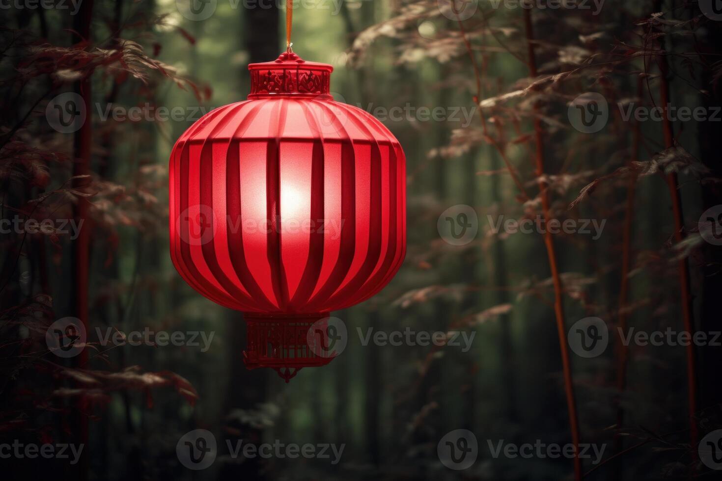 AI generated Bright Red chinese paper lantern. Generate Ai photo