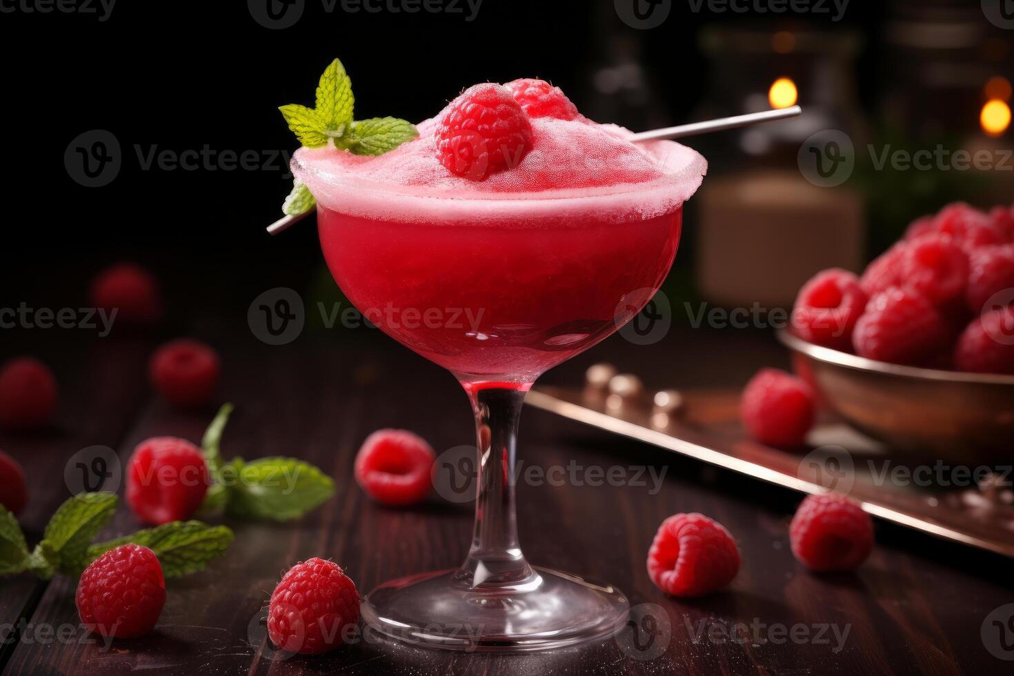 AI generated Chilled Red frosty berry cocktail. Generate Ai photo