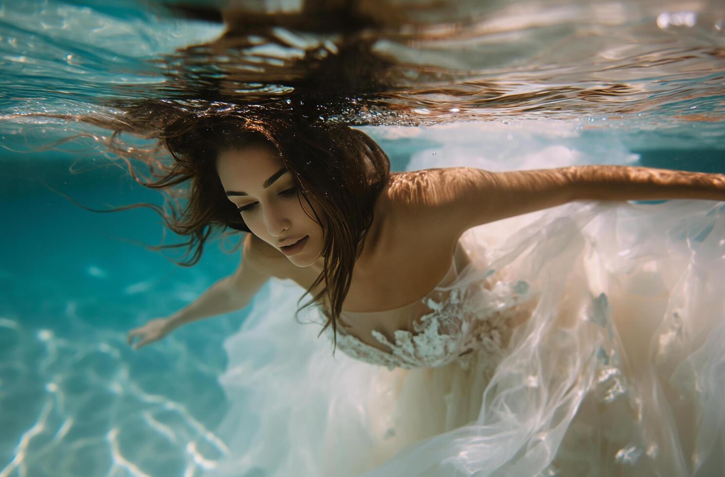 AI generated Bride submerged in water photo