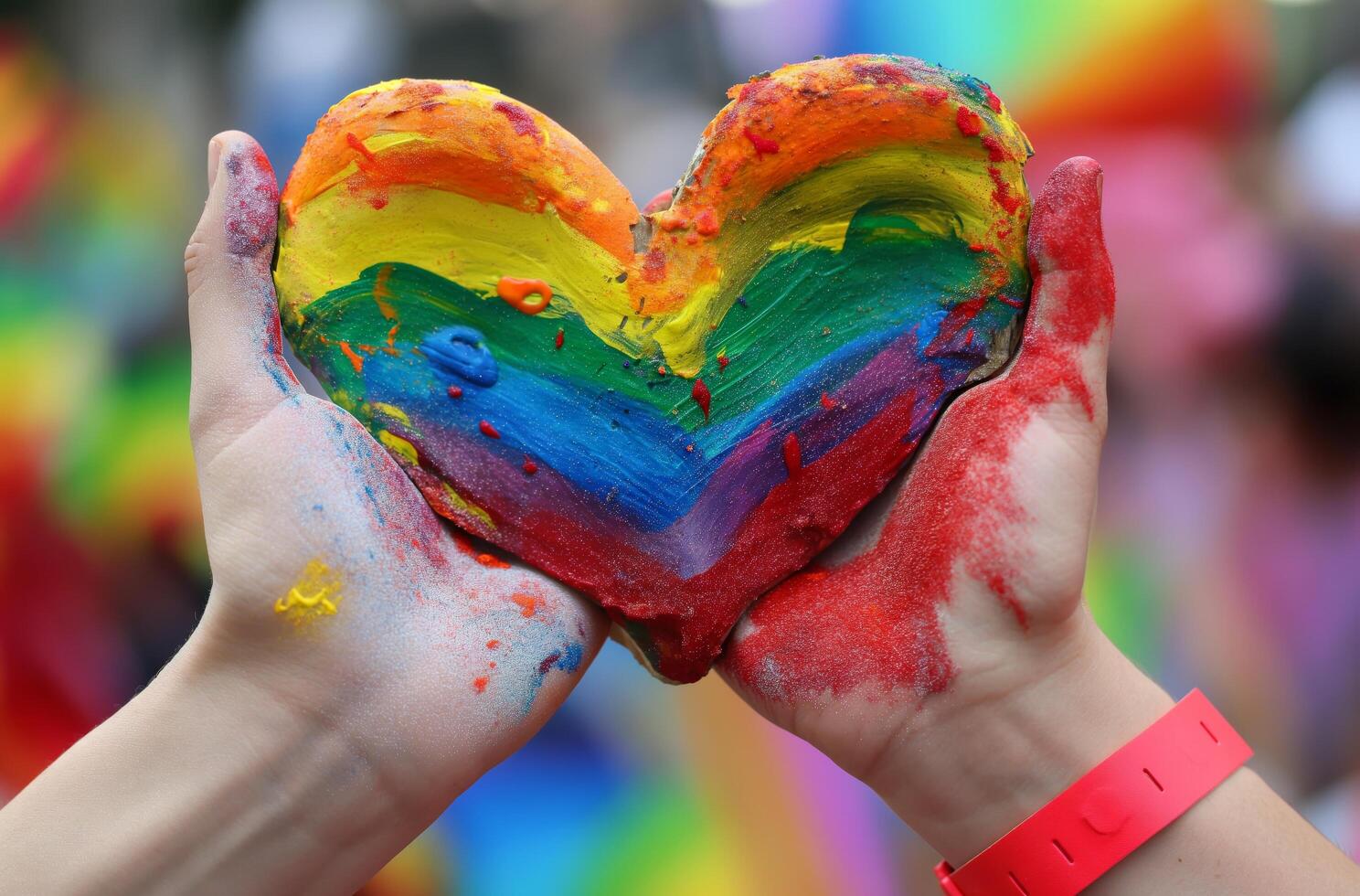 AI generated LGBT style painted heart hands photo