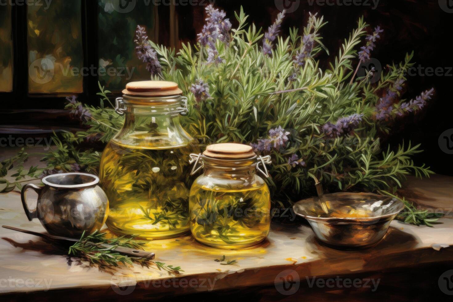 AI generated Fragrant Rosemary oil. Generate Ai photo