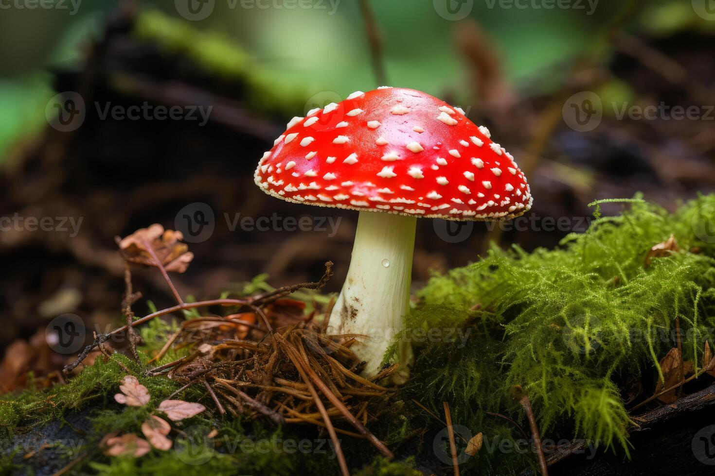 AI generated Poisonous Red toadstool mushroom danger. Generate Ai photo